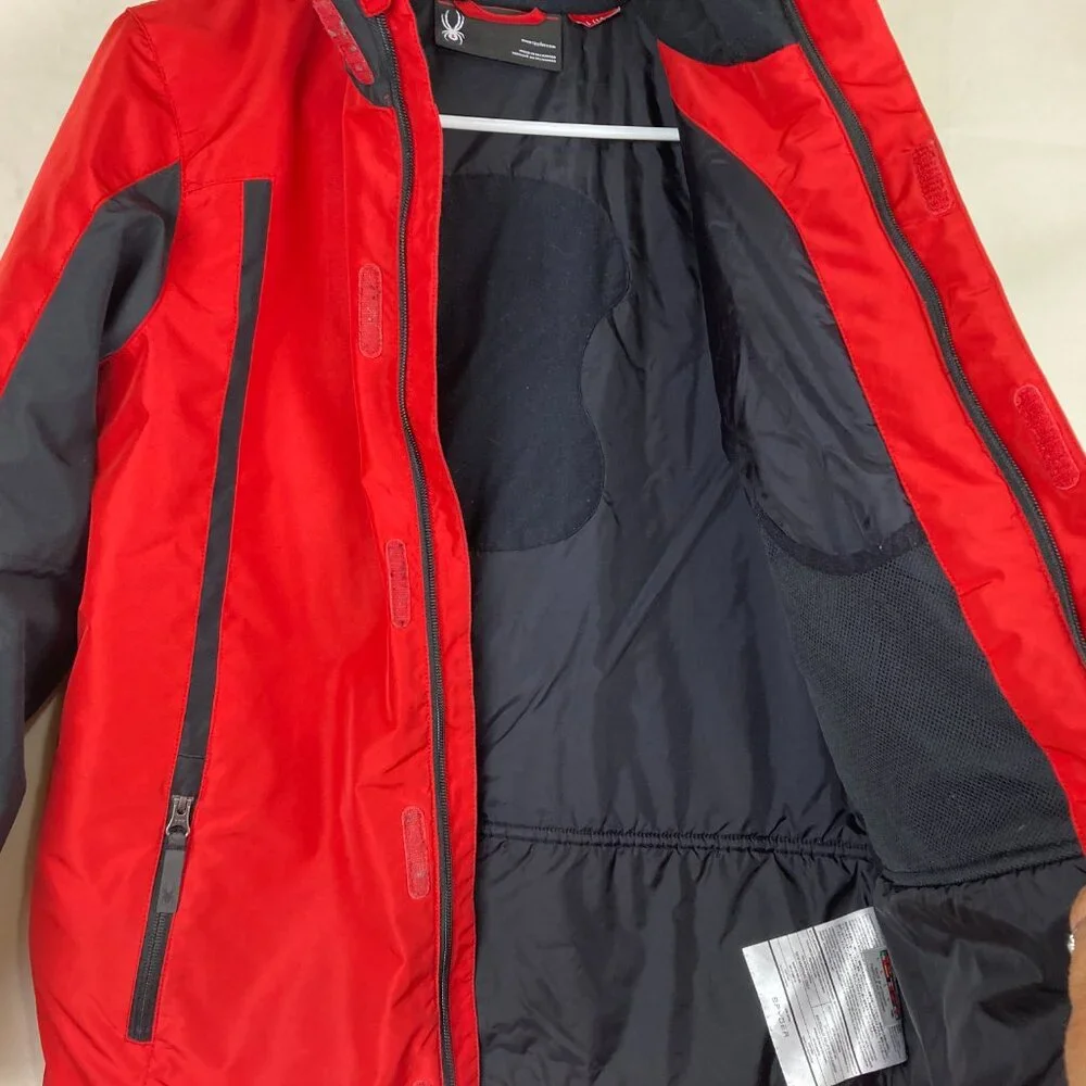 Spyder Youth Boys L 14 / 16 Hooded Ski Snow Winter Jacket Logo Zip Pockets - Picture 6 of 9